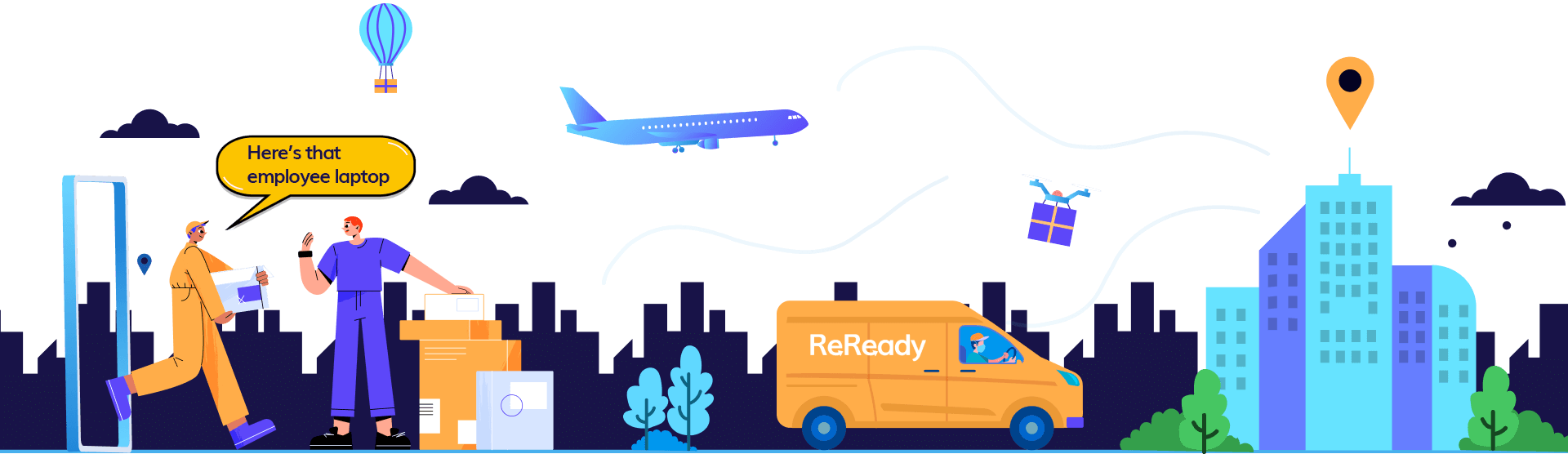 Trucks and airplanes carrying laptop shipments back to their organizations