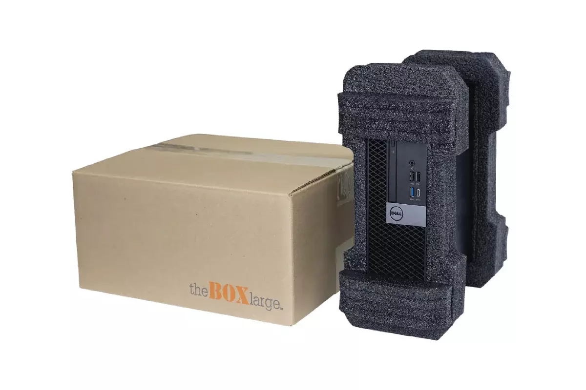 Desktop computer cardboard box with foam enclosure
