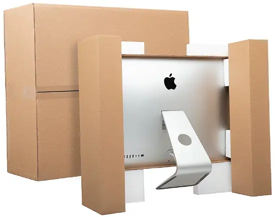 iMac 27" box with computer loaded and ready for boxing